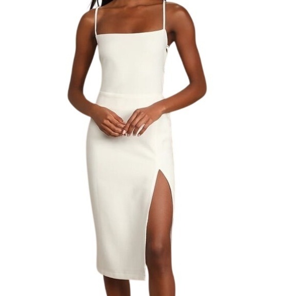 4th & Reckless Revolve Maple White Lace-Up Column Midi Dress‎ Wedding Bridal